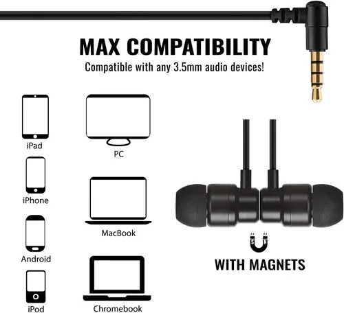 Vista 4 de UliX Rider - Auriculares intraurales con cable, auriculares con micrófono, con cable antienredos, auriculares para iPhone, iPad, Samsung