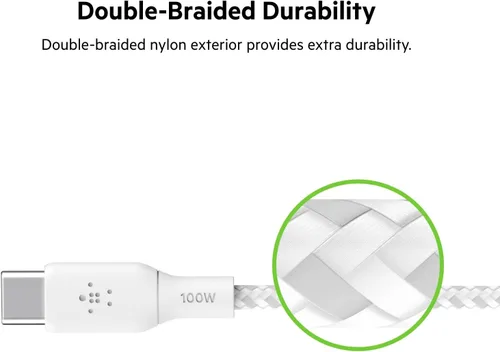 Vista 4 de Belkin Cable USB C a USB C, 6.6 pies, 100 W, cargador tipo C, cable de carga para iPhone, suave, trenzado, flexible para iPhone 17, Galaxy S25