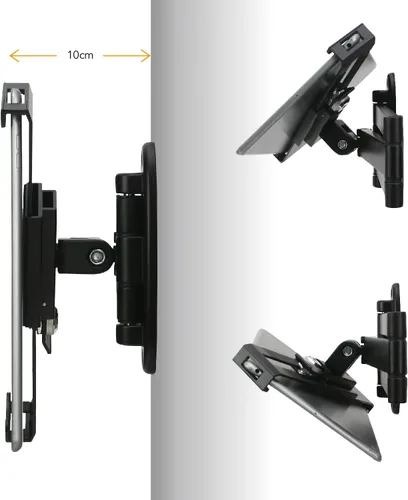 Vista 6 de Soporte de pared para tableta, brazo giratorio ajustable, cerradura de seguridad antirrobo y llave, plegable, rotación 360°, negro