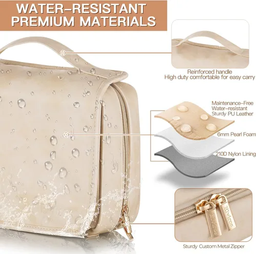 Vista 2 de Elviros Neceser colgante para hombres y mujeres, 3 en 1, organizador de viaje grande impermeable de piel sintética, bolsa de maquillaje dopp kit