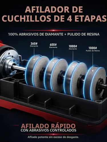 Vista 3 de Afilador de cuchillos eléctrico de 4 etapas, afilador de cuchillos resistente con ángulo de precisión de 20° para cuchillos rectos, dentados