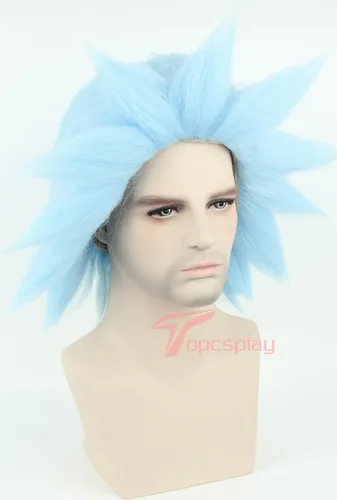 Vista 2 de Topcosplay Pelucas unisex para disfraz de Halloween, color azul, corta, para cosplay, pelucas de fiesta para adultos o niños