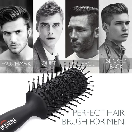 Vista 4 de Baasha Cepillo para el cabello, cepillo ventilado para secar con soplado, cepillo de pelo corto para hombre con cerdas con punta de bola, mejor