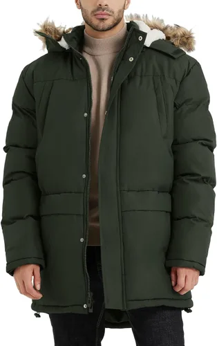 Vista 10 de Chaqueta de invierno larga con capucha para hombre, acolchada, a prueba de viento, parka acolchada con relleno