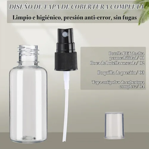Vista 2 de Maxcheck 100 mini botellas de aerosol transparentes de 1 onza, botella de viaje vacía de plástico de niebla fina, recipientes pequeños de aerosol