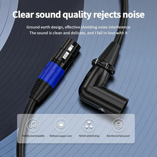 Vista 3 de XLR - Cable de extensión de micrófono macho a hembra recto, cable equilibrado macho a hembra recto de 90 grados, cable equilibrado de 3 pines a 3