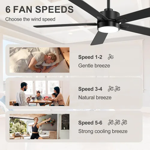 Vista 5 de Ceiling Fans with LED Lights, 52 Inch 5-Blade Ceiling Fan Remote/APP Control, Industrial Ceiling Fan with Reversible DC Motor, Downrod Mount LED