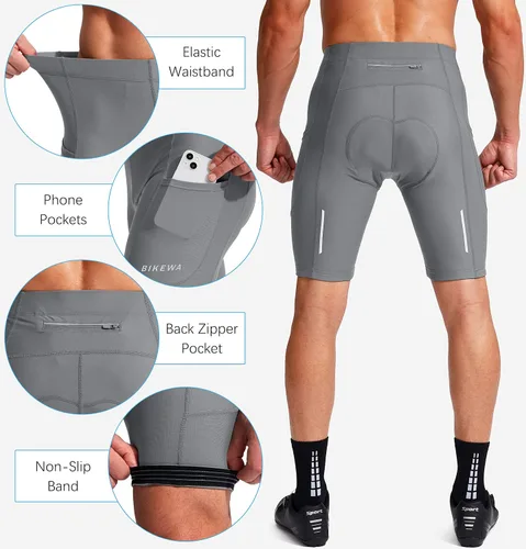 Vista 5 de Bikewa Pantalones cortos de ciclismo para hombre, acolchados en 3D, ciclismo de carretera, montaña, ciclismo, ciclismo, ciclismo UPF 50+, bolsillos