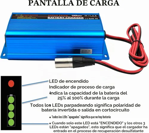 Vista 7 de Unocho Cargador de batería de 24V 5A Cargador inteligente de plomo-ácido de 4 etapas con conector XLR de 3 pines Interruptor de alimentación