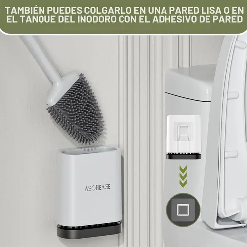 Vista 6 de Cepillo de inodoro ASOBEAGE con mango de plástico largo antideslizante y cerdas flexibles, cepillo de inodoro de silicona con soporte de secado