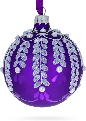 Vista 6 de Vides blancas entrelazadas en un adorno de Navidad de cristal de lavanda Dreamscape