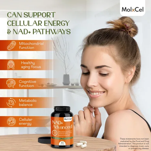 Vista 3 de Suplemento liposomal NAD con resveratrol, avanzado NAD+ resveratrol para mujeres y hombres, 60 cápsulas, suministro para 30 días
