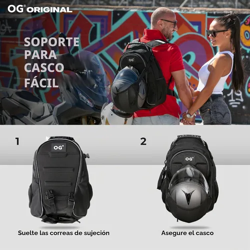 Vista 3 de CityRunner - Mochila impermeable para motocicleta, 2 cascos, 3 opciones de transporte, 30-35L Expandable storage with laptop compartment, helmet