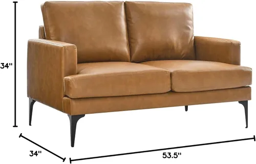 Vista 3 de Modway Evermore - Sofá biplaza de cuero vegano y metal de estilo moderno en color marrón