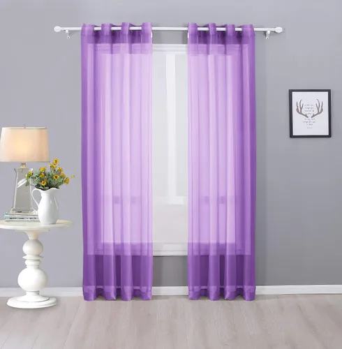 Vista 19 de Interior Trends Ariana - Juego de 2 cortinas de gasa transparente totalmente cosida con ojales (63 pulgadas de largo, beige)