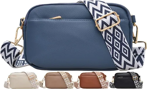 Vista 12 de Bolsos cruzados para mujer, bolsos de hombro de piel vegana y carteras para mujer con correa ancha ajustable
