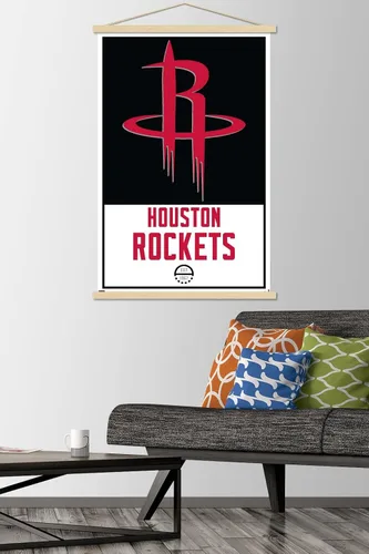 Vista 2 de Trends International NBA Houston Rockets - Póster de pared con logotipo 21, 22.375 x 34 pulgadas, paquete de impresión prémium y colgador de madera