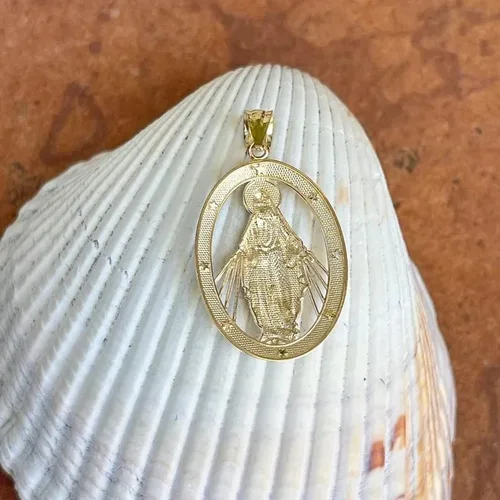 Vista 6 de JewelryWeb - Colgante grande con medalla milagrosa de oro bicolor de 14 quilates - 0.748 in x 1.280 in - Collar religioso para mujeres y hombres