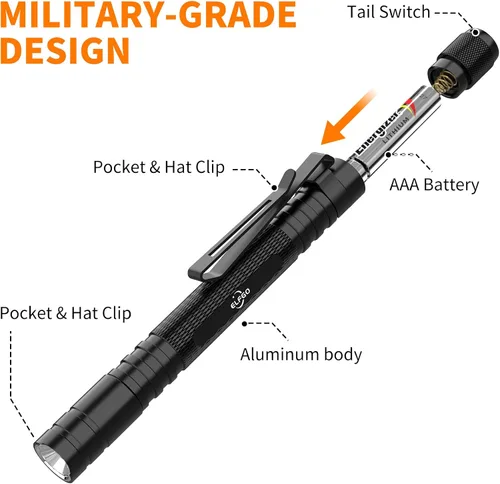 Vista 6 de LED Pen Light, linterna de pluma zoomable 270 lúmenes con 2* AAA Pocket Size Clip Pen Flashlight Small Mini Handheld Slim Flash Light for Nurse