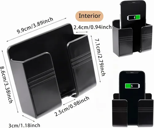 Vista 2 de 2 soportes de pared para teléfono con almohadillas adhesivas, soporte para teléfono con orificio de recepción de cable de datos, caja de Negro