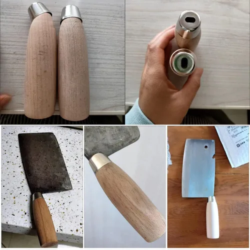 Vista 4 de Paquete de 2 piezas de mango de cuchillo de cuchilla de repuesto tipo espiga completa mango de madera con agarre redondo ergonómico para cuchillo