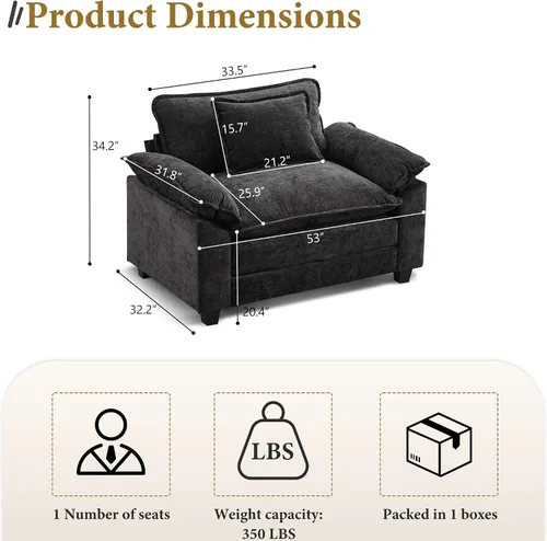 Vista 2 de URRED - Sofá seccional modular tipo nube, cómodo sofá cama de chenilla moderna con asientos profundos y otomán/almohadas para sala de estar