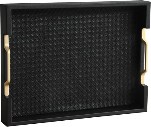 Vista 16 de HofferRuffer Bandeja rectangular de servir con asas con agujeros para mesa de café, desayuno, té, comida, bandeja de servicio para mostrador