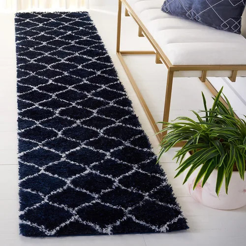 Vista 32 de SAFAVIEH Tahoe Shag Collection - Alfombra para pasillo, 2 x 9 pies, color beige y blanco, diseño de enrejado, no desprende pelusa y de fácil