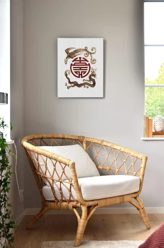 Vista 4 de Lienzo de doble felicidad china asiática tradicional con diseño de fénix y dragón para pared, letreros artísticos enmarcados para el hogar