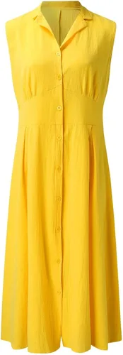 Vista 5 de Vestido largo de verano para mujer, sin mangas, con botones, casual, de algodón, lino, con solapa, cuello en V, acampanado, maxivestido