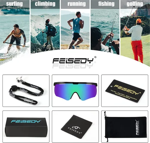 Vista 6 de FEISEDY Gafas de sol para hombres y mujeres, polarizadas grandes retro sin montura TR90 marco para béisbol, ciclismo, deportes B4073