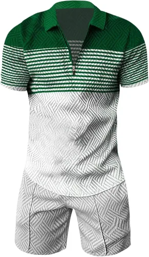 Vista 3 de Conjunto corto para hombre, 2 piezas, camiseta de manga corta y pantalones cortos, conjunto deportivo elegante y casual