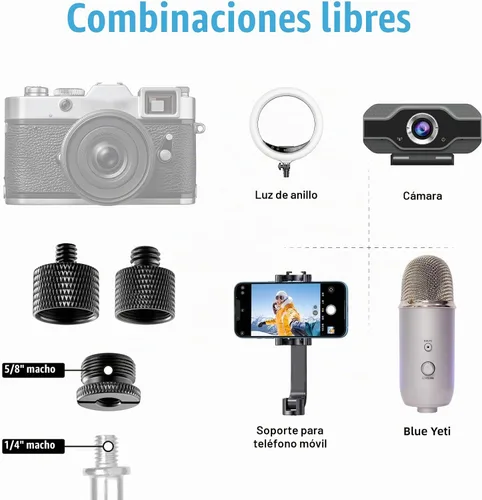 Vista 6 de Paquete de 8 adaptadores de soporte de micrófono, adaptador de micrófono de rosca de tornillo