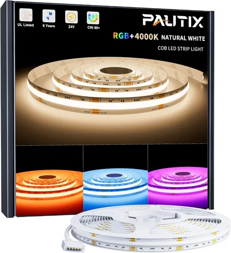 Vista 10 de PAUTIX COB - Tira de luces LED, RGBW luces LED RGB+2700K blanco cálido, certificación UL, sin puntos, 24 V, cinta LED que cambia