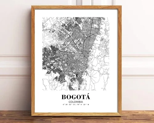 Vista 2 de Eleville 8X10 sin marco Bogotá Colombia Vista de la Ciudad Resumen Camino Moderno Mapa Arte Impresión Póster de Pared Oficina Decoración del Hogar