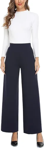 Vista 2 de MISS MOLY Pantalones palazzo de cintura alta para mujer pantalones elásticos casuales de negocios pantalones de vestir