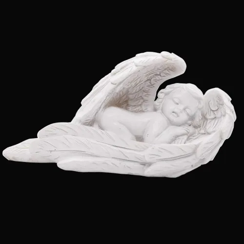 Vista 4 de Estatua de ángel durmiendo bebé, querubín en alas, plumas, estatua para interiores y exteriores, guardián, hogar, jardín, escultura, estatuilla