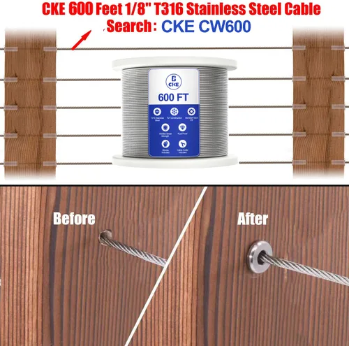 Vista 5 de CKE Paquete de 50 fundas protectoras de acero inoxidable T316 para barandillas de cable de cuerda de alambre de 1/8 pulgadas, fundas protectoras