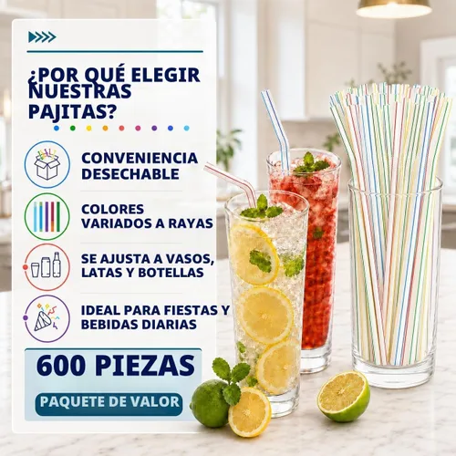 Vista 4 de Paquete de 600 pajitas de plástico flexibles de 8 pulgadas, pajitas