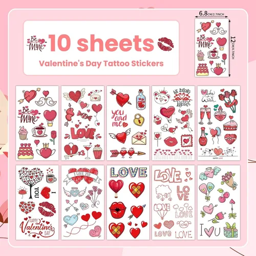 Vista 2 de EMOME Tatuaje temporal de San Valentín de 100 estilos para niños y mujeres, tatuajes temporales para decoración de fiesta de San Valentín