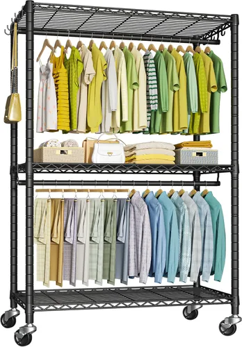 Vista 9 de FUTASSI P3 Perchero Enrollable, Estantes para Colgar Ropa, Perchero Resistente con Ruedas, Organizador de Clóset Portátil Independiente de 39.4