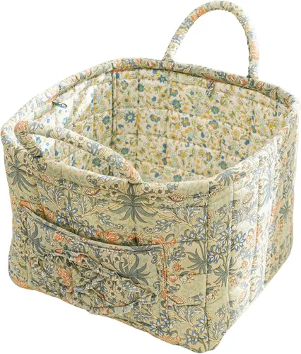 Vista 12 de vctops Cesta de almacenamiento acolchada de algodón bohemio para organizar, cesta organizadora de regalo con asas, contenedores de almacenamiento