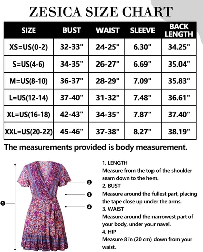 Vista 5 de Zesica - Vestido corto y envolvente para mujer, diseño de verano con cuello en V, estampado floral bohemio, acampanado, con vuelos, para playa