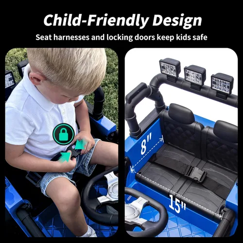 Vista 6 de Hikiddo - Coche eléctrico de 24 V para niños, vehículo eléctrico para montar, camioneta de juguete para niños pequeños de 3 a 5 años con control Azul