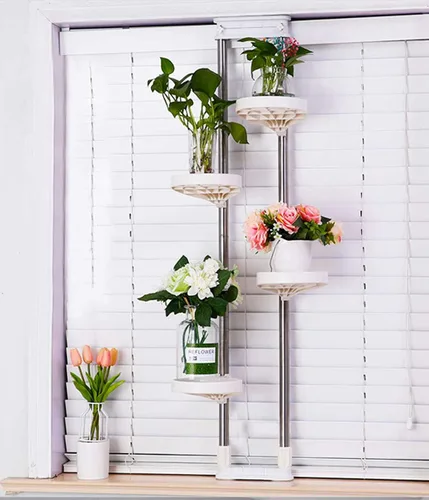 Vista 2 de BAOYOUNI Soporte para plantas de interior con ventana, estante de almacenamiento de metal con doble poste, soporte para macetas, estante