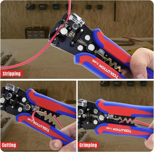 Vista 5 de Herramienta pelacables autoajustable 3 en 1, pelacables, prensado y corte de cables eléctricos de alta resistencia para 10-24 AWG