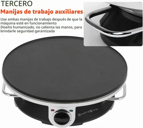 Vista 5 de Máquina de crepes eléctrica de 13 pulgadas para crepes de 1000 W, máquina de crepas redonda de acero inoxidable con 3 botones de control