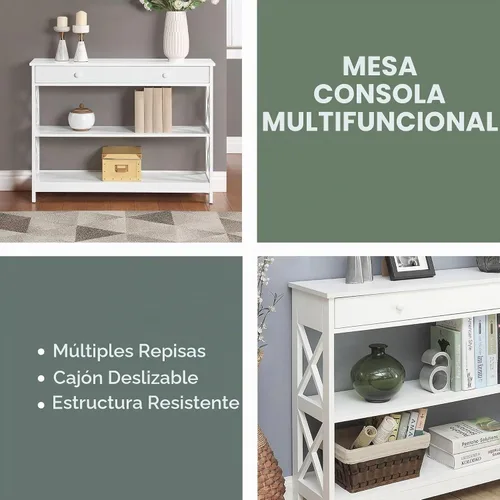 Vista 5 de Convenience Concepts - Mesa auxiliar con 1 cajón, color blanco, colección Oxford