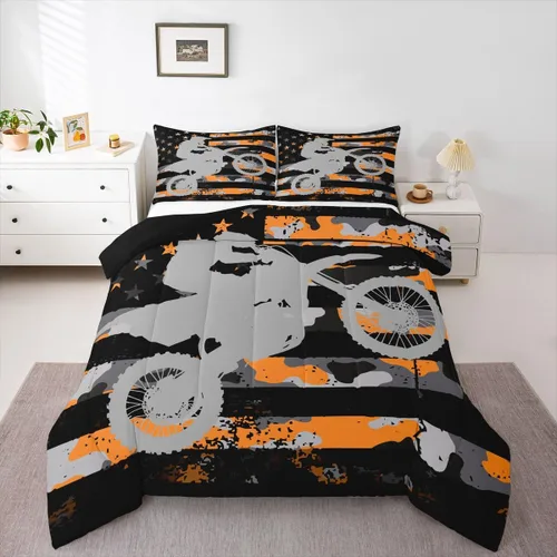 Vista 17 de Feelyou Kids Green Dirt Bike Duvet Insert Twin Size, Extreme Sports Comforter Set Boys Girls Motorbike Bedding Set Teens Bedroom Decor Microfiber