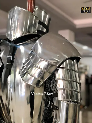 Vista 5 de Vigor - Conjunto de armadura de acero medieval con armadura cruzada LARP Knight Body Plated Armor
